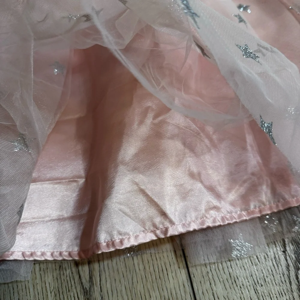 Cat & Jack pink & silver sequined A line dress stars multiple tulle layers, M.
